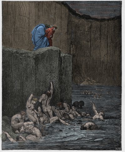 Inferno, Canto 18: Paramours and flatterers in the eighth circle (illustration from The Divine Comedy by Dante Alighieri) by Gustave Dore