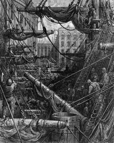 Inside the Docks by Gustave Dore