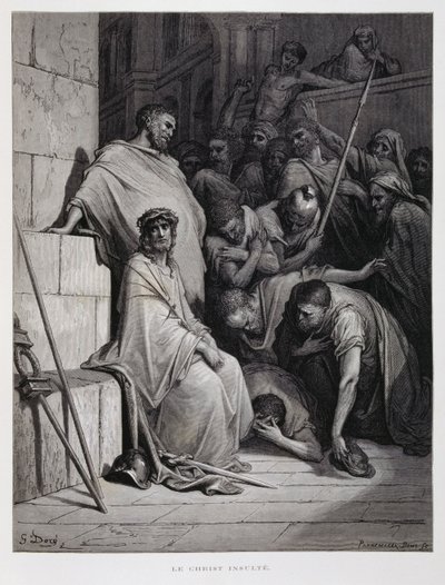 Insults for Christ during his trial, Illustration from the Dore Bible by Gustave Dore