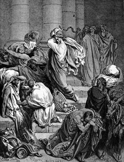 Jesus Christ chases the merchants of the Temple. Illustration by Gustave Doré by Gustave Dore