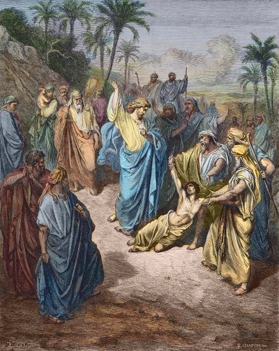 Jesus healing the lunatic - Color engraving after Gustave Dore by Gustave Dore