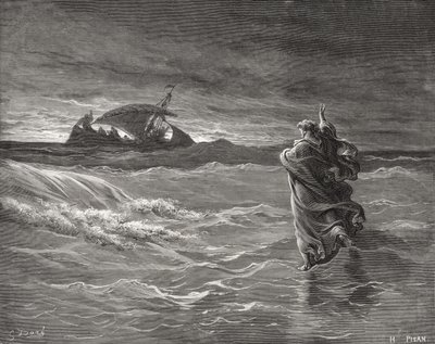 Jesus Walking on the Sea, John 6:19-21, illustration from Dore