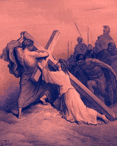 Jesus falling beneath the cross by Gustave Dore