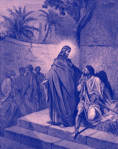 Jesus healing a man sick of the palsy - Bible by Gustave Dore