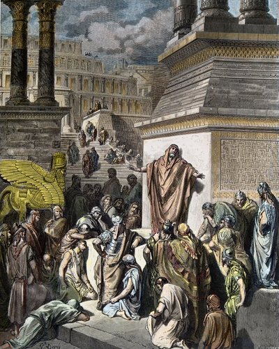 Jonah encourages Ninivites to do penitence - illustration from Gustave Dore