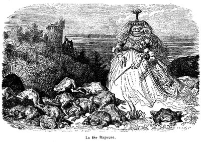 La fee Rageuse and his herd of toads (engraving by Gustave Dore to illustrate the tale Pooh, by the Countess of Segur, from the New Tales of Fees, Hachette 1896) by Gustave Dore
