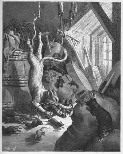 The Cat and an Old Rat - from "Fables" by Jean de La Fontaine by Gustave Dore