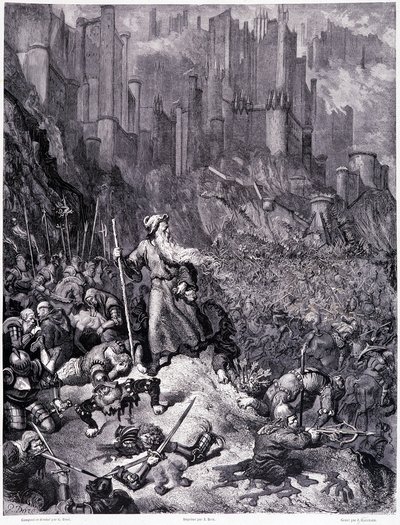 Les battailles, plate IX - Illustration by Gustave Dore (1832-1883), for La legende du Jeif wandering by Pierre Dupont, edition Librairie du magasin picturesque, Paris 1862 by Gustave Dore