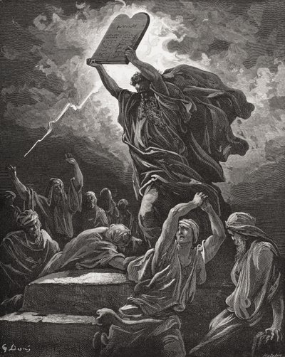Moses Breaking the Tablets of the Law, Exodus 32:19, Illustration from Dore