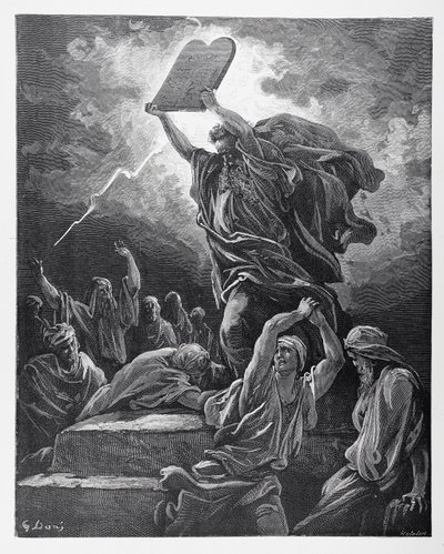 Moses Breaking the Tablets of the Law, engraved by Hotelin, c.1868 by Gustave Dore