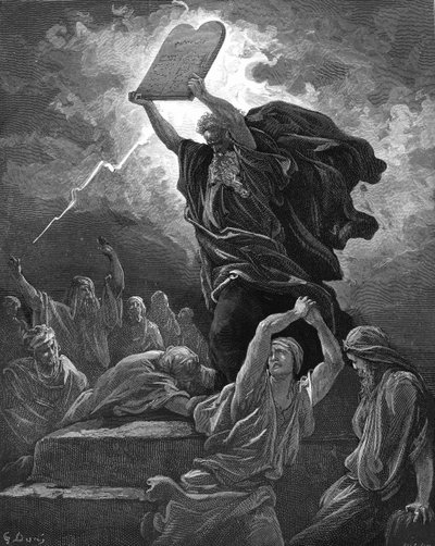 Moses Breaks the Tablets of the Law (engraving) - Bible by Gustave Dore