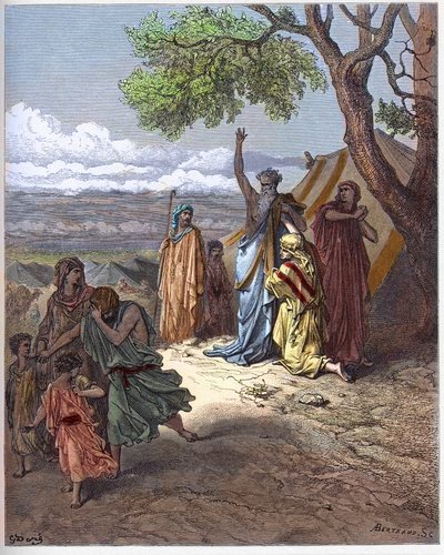 Noah Driving Ham Away - Noah curses Ham - The Curse of Cham - Patriarch Noe curses his grandson Canaan, for a mistake committed by his father Cham on Mount Ararat - engraving in 