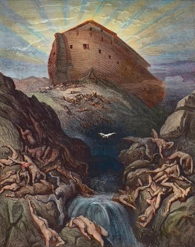 Noah sends forth the dove from the Ark (engraving) by Gustave Dore