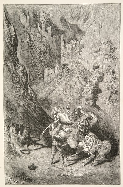 On the Way to the Green Chapel, from Stories of the Days of King Arthur by Charles Henry Hanson, pub.1898 by Gustave Dore