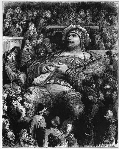 Pantagruel tests his spirits against the Parisian scientists - illustration from 