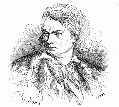 Portrait of Beethoven by Gustave Dore, circa 1855, to illustrate a text by Hippolyte Taine: “What is Beethoven? A poor great man, deaf, in love, misknown and philosopher, whose music is full of gigantic or painful dreams.” by Gustave Dore