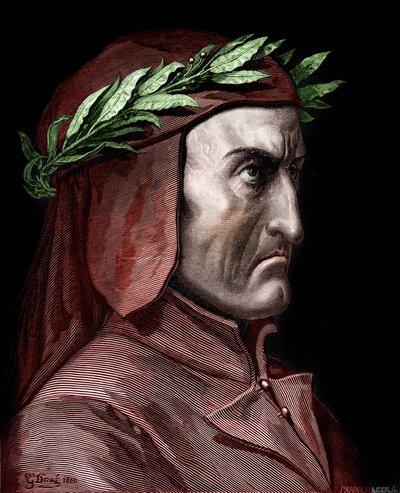 Portrait of Dante Alighieri (1265-1321), Italian writer. Engraving by Gustave Doré from 1860. by Gustave Dore