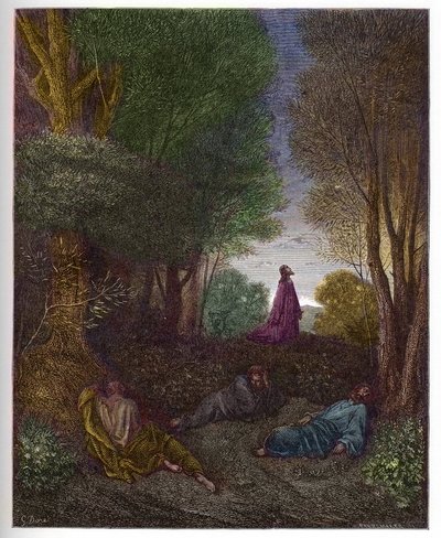 Prayer of Jesus in the Garden of Olives - engraving in The Bible illustree by Gustave Dore - Engraving from The Dore Bible by Gustave Dore