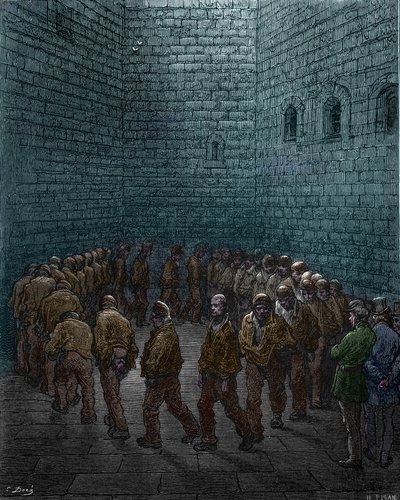 Prisoners doing the rounds in the yard of Westgate prison in London, by Gustave Dore by Gustave Dore