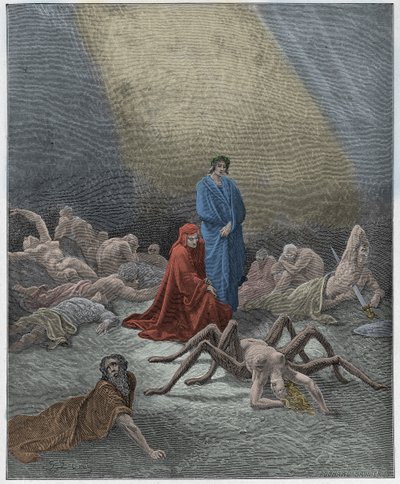 Purgatorio, Canto 12: Dante views the soul of Arachne, illustration from 
