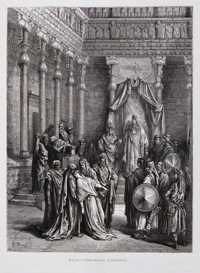 Queen Esther faints before the King, Illustration from the Dore Bible by Gustave Dore
