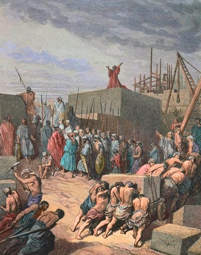 Rebuilding the Temple in Jerusalem - Engraving by Gustave Dore by Gustave Dore