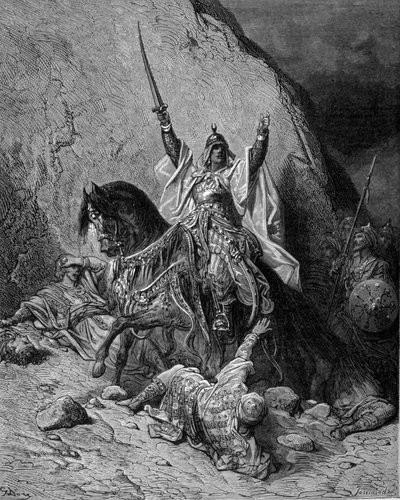 Saladin (1138-1193) (Salah al Din Yusuf al-Ayyubi) at the head of his troops against the Crusaders (engraving by Gustave Dore) by Gustave Dore