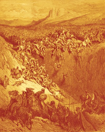 Samson kills Philistines with jawbone of ass - Bible by Gustave Dore