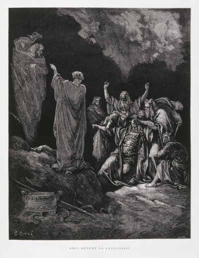 Saul and the Witch of Endor, Illustration from the Dore Bible by Gustave Dore