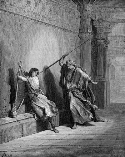 Saul attempts to kill David by Gustave Dore