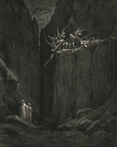 Scarcely Had His Feet Reached to the Lowest of the Bed Beneath by Gustave Dore