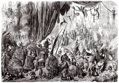 Sindbad the sailor (Sinbad) - tale of the thousand and one (1001) nights - illustration by Gustave Dore - Maxwell edition 1865 - Sixth voyage: the court of the king of Serendib by Gustave Dore