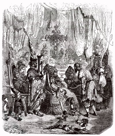 Sindbad the sailor (Sinbad) - tale of the thousand and one (1001) nights - illustration by Gustave Dore - Maxwell edition 1865 - Prologue: a poor bearer (Hinbad) presents himself before Sindbad, who has become old and rich. The latter will tell his adventu by Gustave Dore