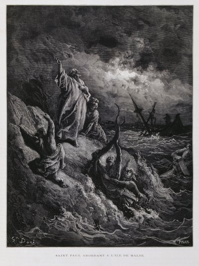 St Paul Landing at Malta (Illustration from the Dore Bible) by Gustave Dore