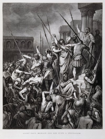 St Paul Attacked by the Jews of Jerusalem (Illustration from the Dore Bible) by Gustave Dore