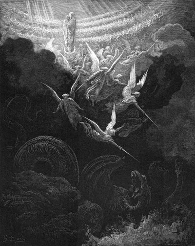The Archangel Michael and His Angels Fighting the Dragon by Gustave Dore