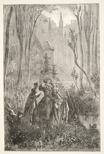 The Countess of the Fountain and her Damsels, from Stories of the Days of King Arthur by Charles Henry Hanson, pub.1898 by Gustave Dore