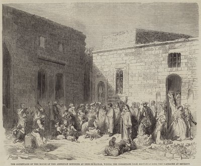 The Courtyard of the House of the American Minister at Deir-el-Kamar, where the Christians Took Refuge by Gustave Dore