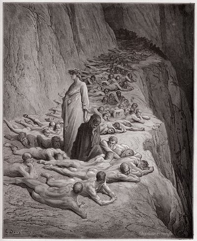 The Divine Comedy, Purgatorio, Canto 19: The souls of the avaricious: Adrian V speaks to Dante - by Dante Alighieri (1265-1321) - Illustration by Gustave Dore (1832-1883) by Gustave Dore