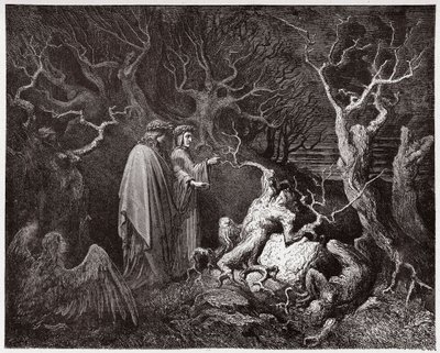The Divine Comedy, Inferno, Canto 13: The suicides in the forest - by Dante Alighieri (1265-1321) - Illustration by Gustave Dore (1832-1883) by Gustave Dore