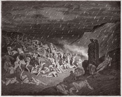 The Divine Comedy, Inferno, Canto 14: The violent, tormented in the rain of fire - by Dante Alighieri (1265-1321) - Illustration by Gustave Dore (1832-1883) by Gustave Dore