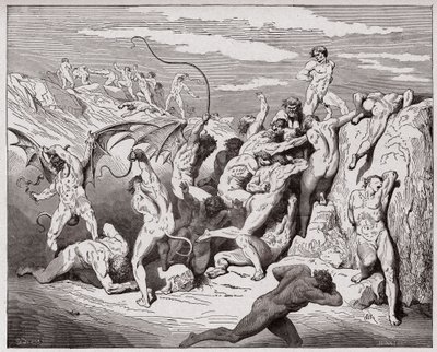 The Divine Comedy, Inferno, Canto 18: Devils and seducers - Illustration by Gustave Dore (1832-1883) by Gustave Dore