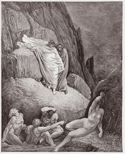 The Divine Comedy, Inferno, Canto 18: Virgil Shows Dante the Shade of Thais - by Dante Alighieri (1265-1321) - Illustration by Gustave Dore (1832-1883) by Gustave Dore