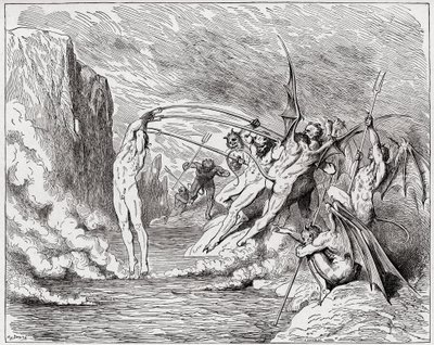 The Divine Comedy, Inferno, Canto 21: Devils torment the barrators - Illustration by Gustave Dore by Gustave Dore