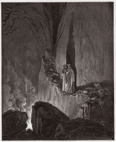 The Divine Comedy, Inferno, Canto 26: The flaming spirits of Ulysses and Diomedes (Illustration by Gustave Dore) by Gustave Dore