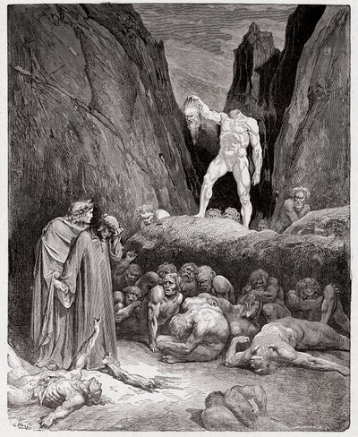 The Divine Comedy, Inferno, Canto 28: The severed head of Bertrand de Born speaks to Dante (Illustration by Gustave Dore) by Gustave Dore