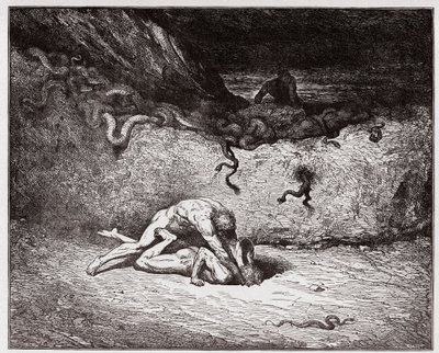 The Divine Comedy, Inferno, Canto 30: The torment of the forgers in the ninth bolgia (Gianni Schicchi) - Illustration by Gustave Dore by Gustave Dore