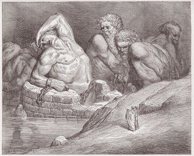 The Divine Comedy, Inferno, Canto 31: Ephialtes in manacles among the giants (Illustration by Gustave Dore) by Gustave Dore