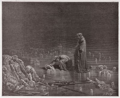 The Divine Comedy, Inferno, Canto 32: Dante addresses the traitor Bocca degli Abati (Illustration by Gustave Dore) by Gustave Dore