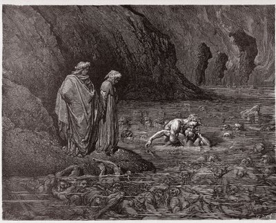 The Divine Comedy, Inferno, Canto 32: Ugolino gnaws upon the head of Archbishop Ruggieri - Illustration by Gustave Dore by Gustave Dore